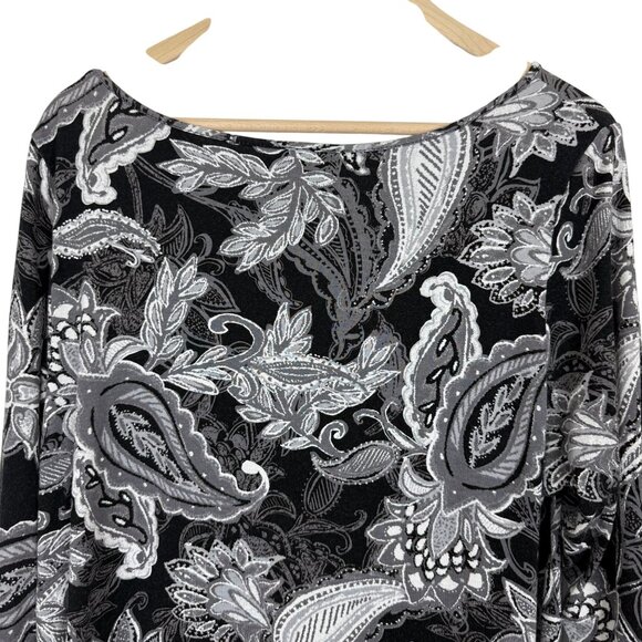 J. Jill Wearever Collection Paisley Floral Top Large Stretch Tunic 3/4 Sleeves - Picture 8 of 11
